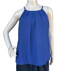 D.N.A. Couture Pleated High Neck Halter Top Size S Royal Blue Office Chic